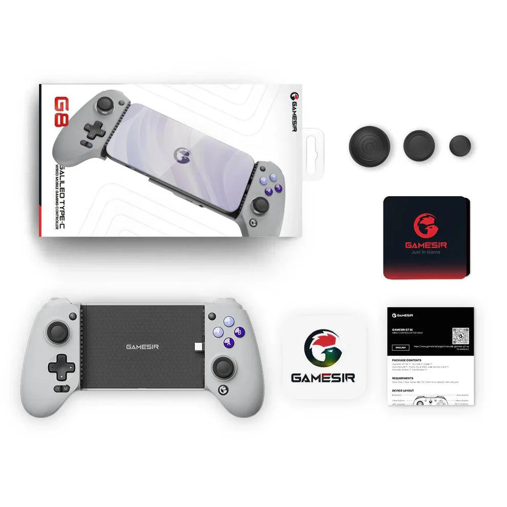 GameSir G8 Galileo stretchable mobile gamepad with smartphone attached