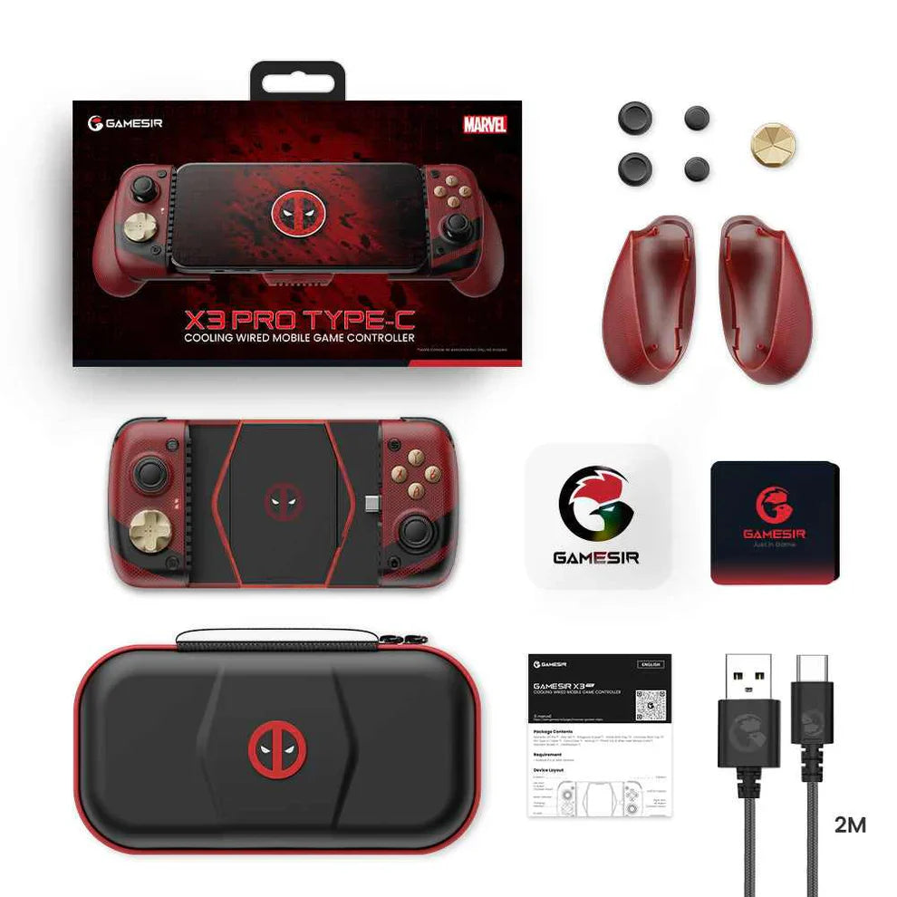 GameSir X3 Pro Deadpool Edition mobile gaming controller with red and black design